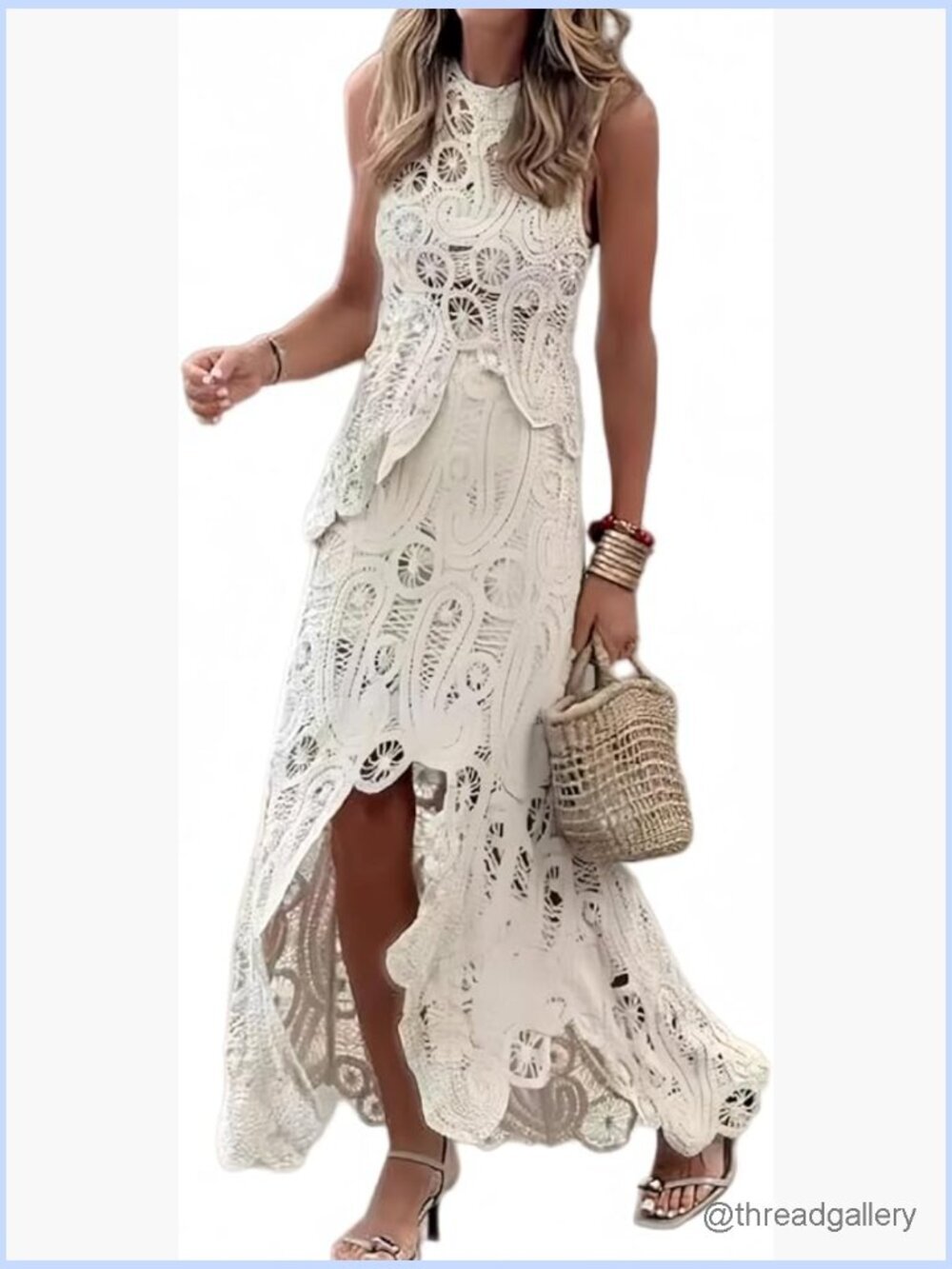Crochet Two Piece Set Sleeveless Crop Top and Maxi Skirt Summer Boho Outfit